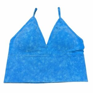 Zenana Outfitters Washed Ribbed Padded Seamless V-Neck Bra | Size S/M